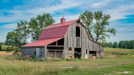 Obraz premium Country cottage in vibrant green fields under blue summer skies