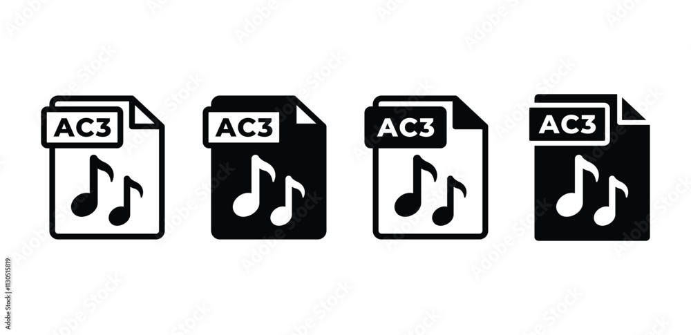 Poster ac3 file format icon vector design simple black white color flat illustration isolated