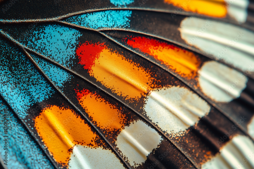 Aufkleber detailed view of a butterfly wing showcasing vibrant colors and intricate patterns in a natural sett