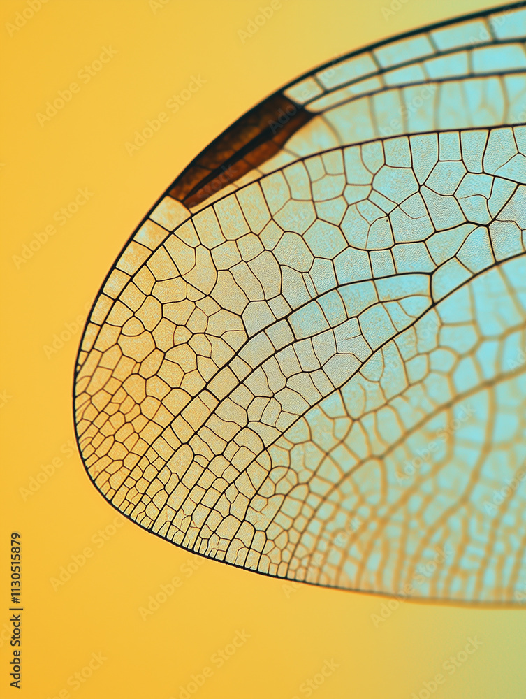 Aufkleber close-up view of a dragonfly wing revealing intricate patterns and textures in vibrant colors agains