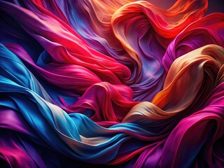 Obraz premium Draped fabrics flow, a vibrant explosion of red, pink, purple, and blue hues captured in stunning photography.