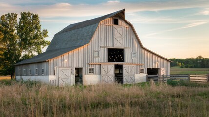 Obraz premium Country cottage in vibrant green fields under blue summer skies