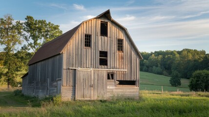 Obraz premium Country cottage in vibrant green fields under blue summer skies