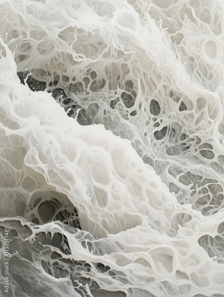 Poster frothy ocean waves create intricate patterns during high tide at a coastal location