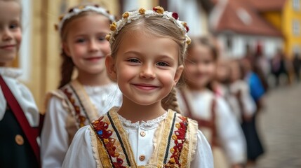 Fototapeta premium Adorable Girl in Traditional European Dress