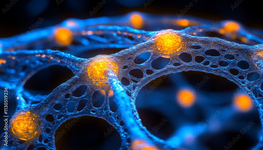 Aufkleber abstract background with a complex interplay of orange and blue bokeh lights. molecular structure