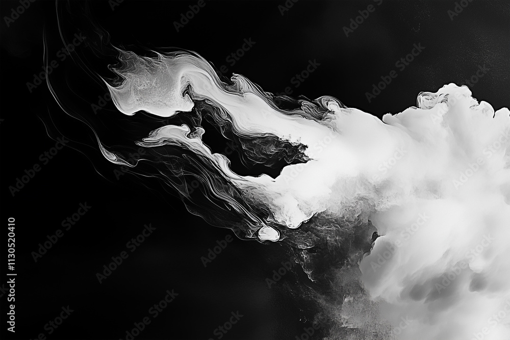 Aufkleber close-up view of smoke curling and swirling in abstract patterns against a dark background at a crea