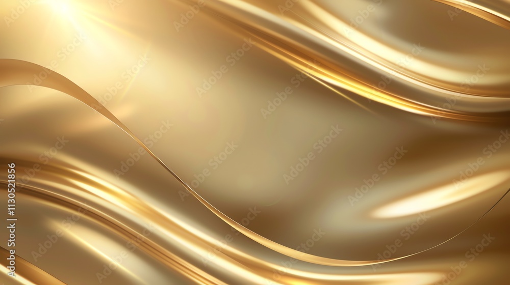 Poster an abstract 3d rendering of a gold surface with a flowing, wavy pattern.