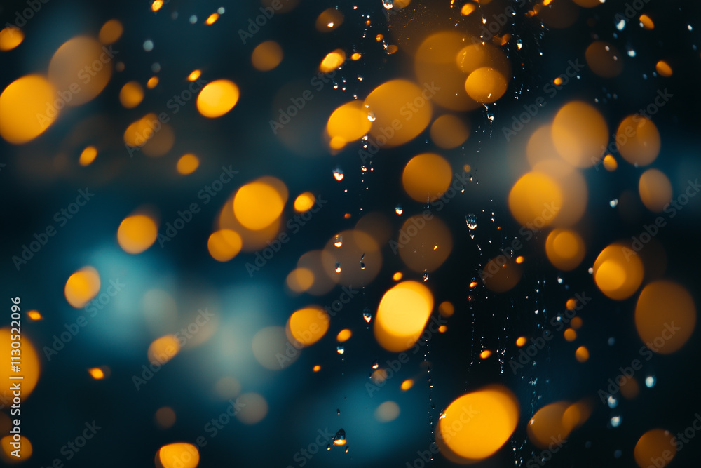 Poster raindrops create mesmerizing patterns on a surface as soft light illuminates the scene during a quie