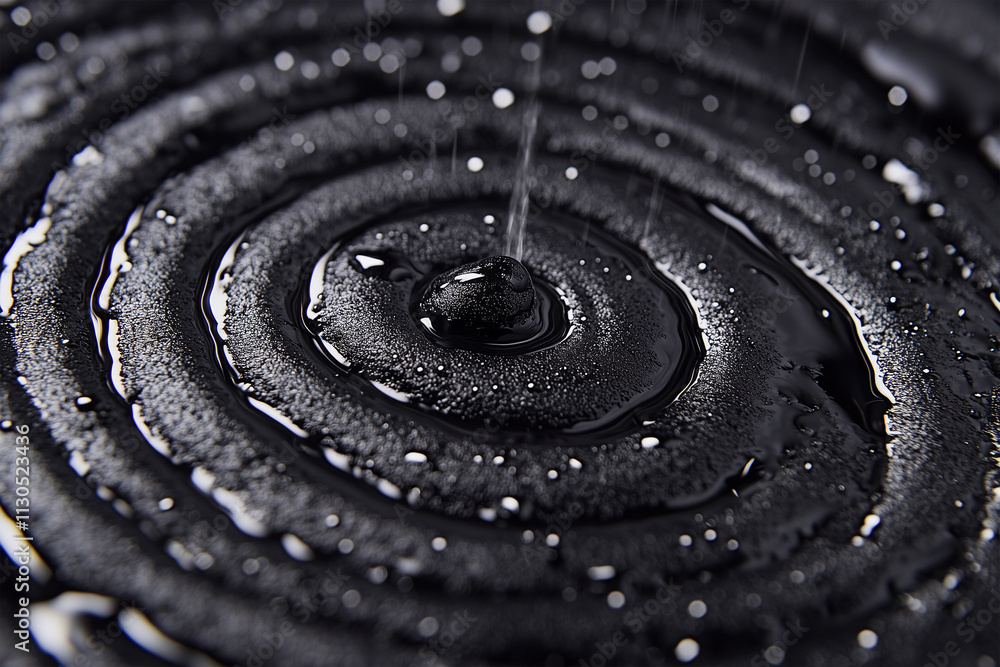 Poster raindrops create concentric ripples on a smooth dark surface in a natural display of beauty