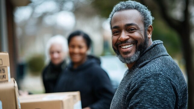 A dedicated team of volunteers smiles brightly as they deliver meals, showcasing community spirit and kindness. Their effort brings warmth and sustenance to those in need, creating connections