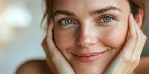 Fototapeta premium Serene Portrait of a Woman with Blue Eyes