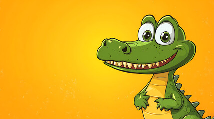 Fototapeta premium Cute Cartoon Alligator Banner With Copy Space and Yellow Background