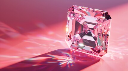 A radiant-cut diamond displayed on a solid pink background, exuding glamour and style.