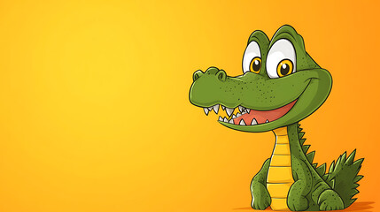 Fototapeta premium Cute Cartoon Alligator Banner With Copy Space and Yellow Background