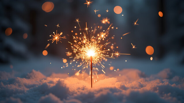 "Enchanting Night: Ultrarrealistic Sparklers Illuminate the Snowy Landscape in a Magical Winter Wonderland"