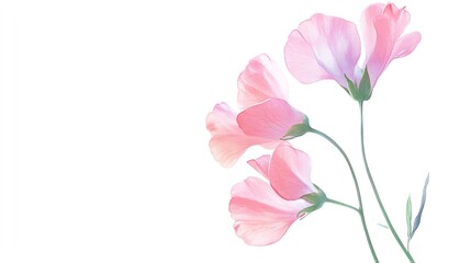 Fototapeta premium Pink flowers on white background, floral illustration