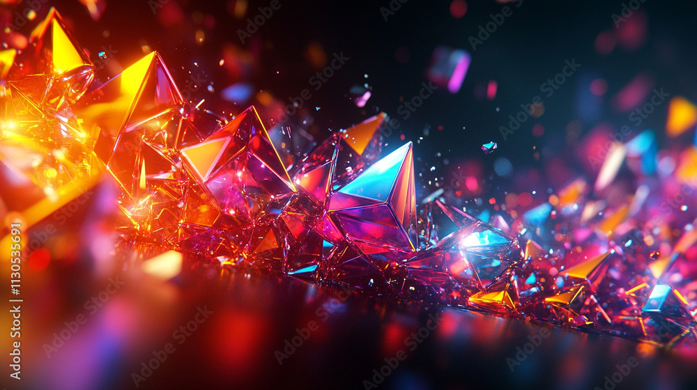 Poster ai-generated dynamic abstract composition of vibrant multicolored shapes digital art studio creative