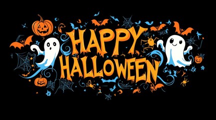 Fototapeta premium Vector illustration, a cute Halloween design with the words 