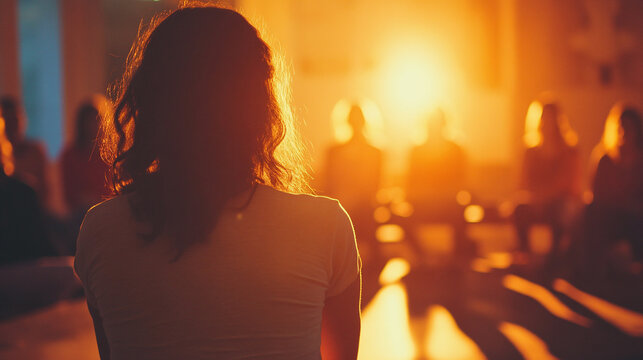A woman sharing her story at a support group, symbolizing the healing process for survivors of sexual assault and harassment