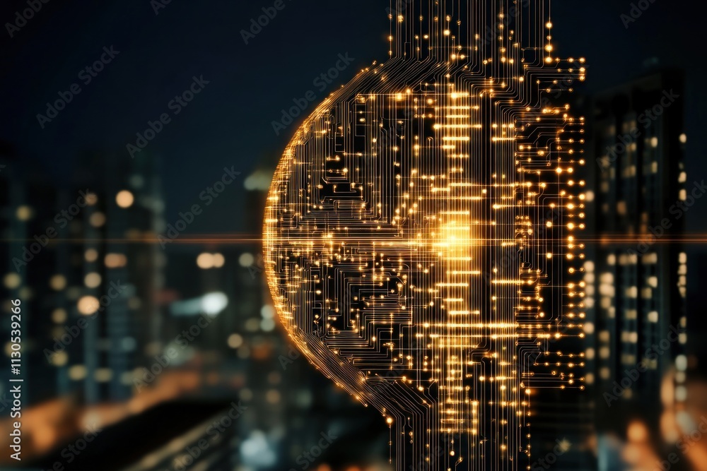Aufkleber a visualization showcasing human intelligence with intricate glowing circuits forming a brain shape.
