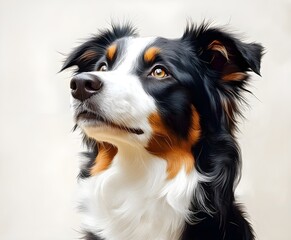 Fototapeta premium bernese mountain dog focused gaze of a Border Collie during playtime, captured on a white background.