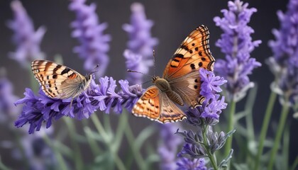 A butterfly alights on a lavender violet flower with a delicate pattern of veins, garden, garden