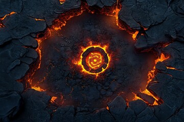 Interior View of a Lava-Filled Pit in Dark Fantasy Setting. AI generated illustration