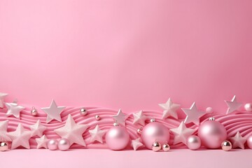 Fototapeta premium Christmas Pink 3D Background, Christmas Pink Decorative Background, Christmas Pink Banner, Christmas Banner, Christmas Border Background, Christmas banner with blank space for text