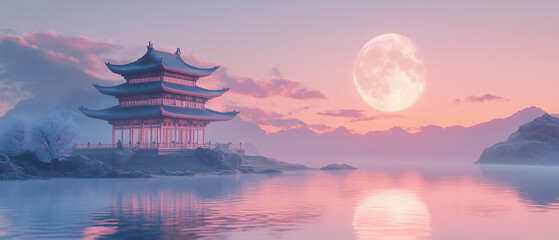 Obraz premium Serene Pagoda at Sunset.