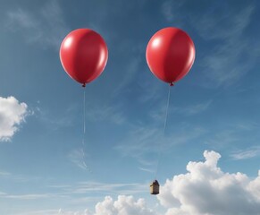 Fototapeta premium A single red balloon floating in the sky as a solo object with no strings or attachments, simple composition, red balloon float, minimalism