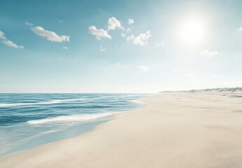Fototapeta premium Serene Beach Scene Under Bright Blue Sky with Gentle Waves
