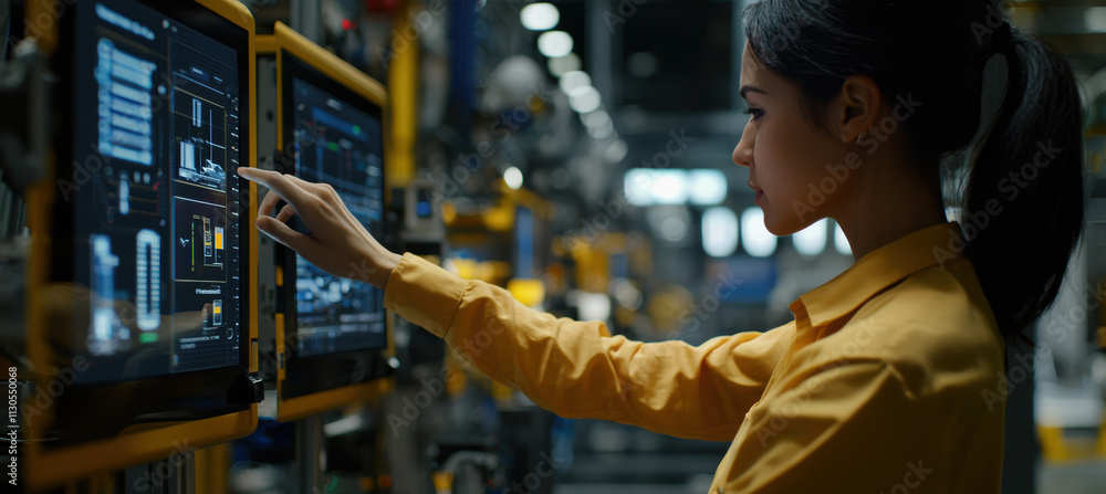 Poster ai-driven quality control in modern industrial assembly line setting