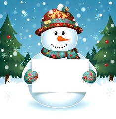 Christmas Scene with Snowman and Blank Card
