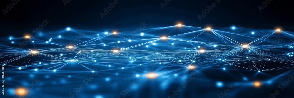 Poster abstract blue network connection structure with dots and lines, convergence, communication