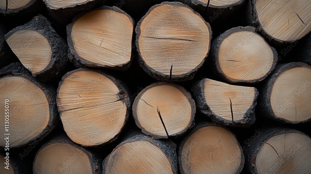Poster pile of wood logs with a rough texture and a rustic appearance. the logs are stacked in a way that c