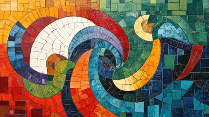 Obraz premium Tempera painting of an ancient Roman mosaic reimagined with modern colors