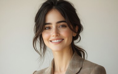 Obraz premium A woman in a suit is smiling for the camera