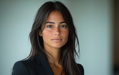 A woman in a suit is smiling for the camera