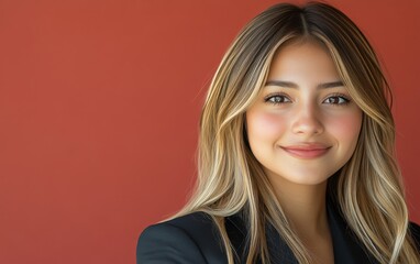 A woman in a suit is smiling for the camera