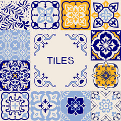 Ceramic tiles in turkish style. Spanish ceramic floor tiles. Portuguese motifs. Colorful decorations pattern, racy vector design. 