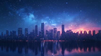 Obraz premium Starry night sky over city skyline high resolution image
