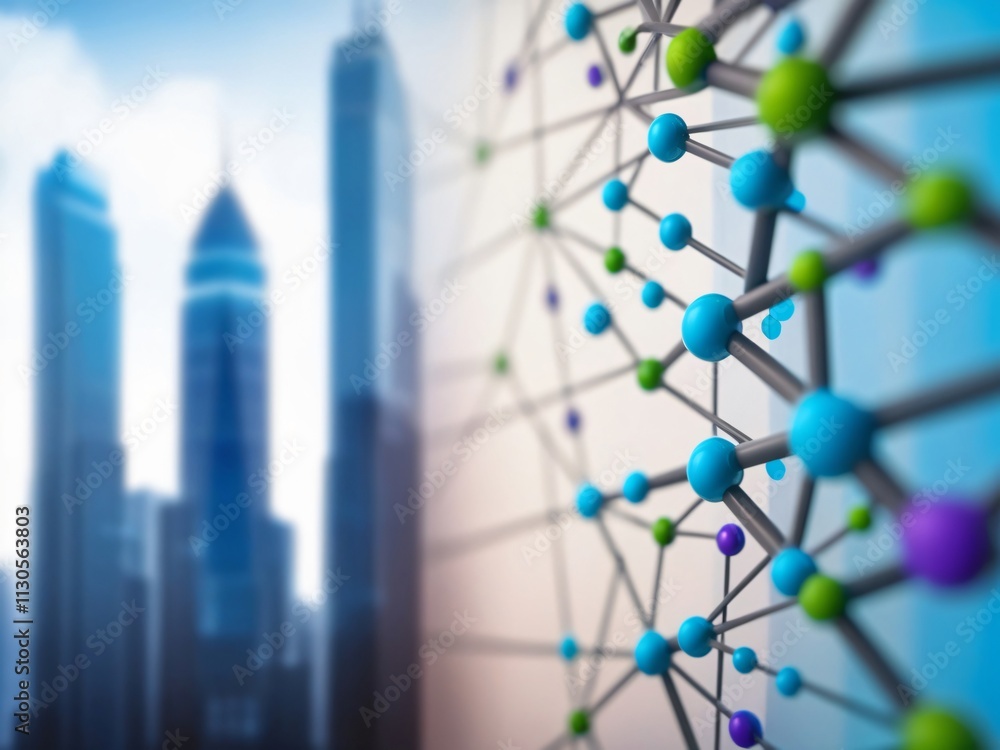 Poster Abstract Representation of Connectivity With Colorful Nodes and Lines Against a Cityscape Background