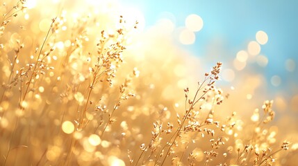 Fototapeta premium Close up of a golden wheat field with a blurred background