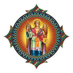 Obraz premium Archangel Gabriel. Religious decorative dome. Christian illustration in Byzantine style on white background