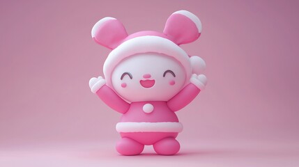 Fototapeta premium Cheerful pink bunny in Santa suit.