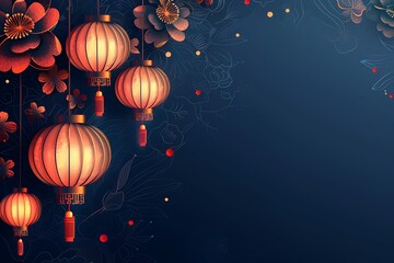 Obraz premium Illuminated Chinese Lanterns and Floral Design