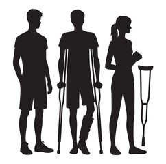 Patient with crutch Silhouette vector illustration