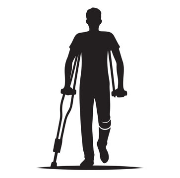 black silhouette man crutches walking clip art preview