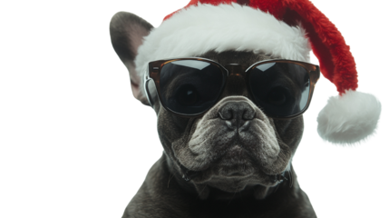 Cool French Bulldog in Santa Hat and Sunglasses